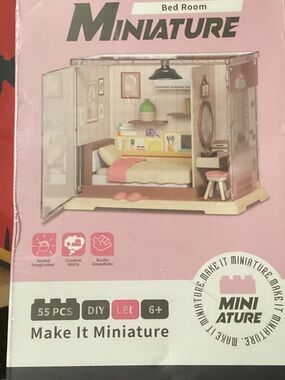 Mini A Ture Miniature Bedroom DIY Kit - Pink, Cream, Green, Brown